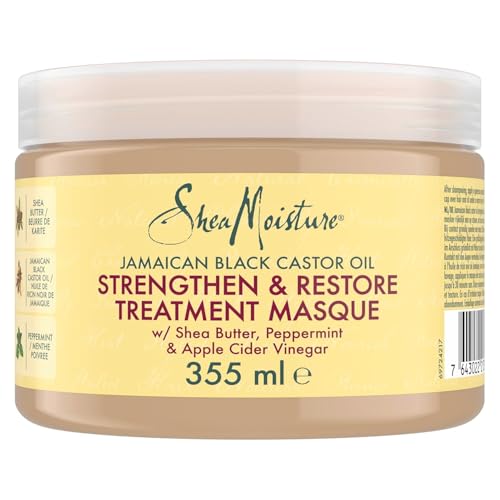 SheaMoisture Strengthen & Restore Haarmaske mit Jamaican Black Castor Oil - sulfatfrei - mit Rizinusöl & Sheabutter, für natürliches, chemisch behandeltes oder hitzegeschädigtes Haar - 1 x 355 ml