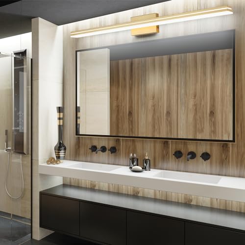 Image of SineRise LED Modern Bathroom Vanity Light Fixtures (48-Inch, 3000K /4000K /6000K, Dimmable), Gold Modern Acrylic Bathroom Wall Lighting Fixtures Over Mirror