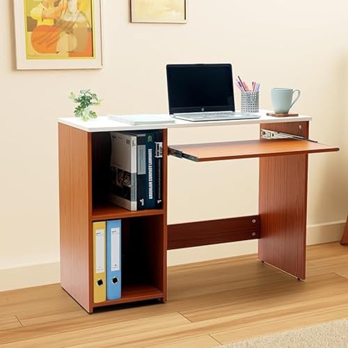 Image of Lakdi The Furniture Co Home and Office Table Made in Particle Board with 1 Drawer & 2 Shelves Unique Design Durable & Slylish Long Lasting, Top Best Office Desk in Brown Color - (121534356)