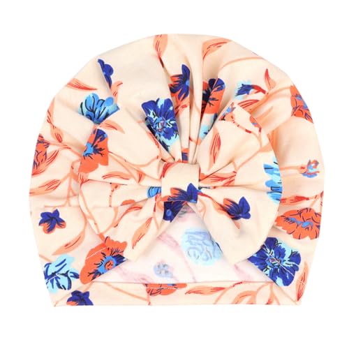 Image of BabyMoon Beanie Floral Bow Baby Boy's & Girl's Cap Kids | Toddler Infant Hat | Orange | 6-48 Months