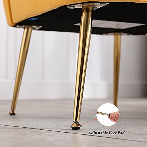 Modern Velvet Accent Chair Set of 2 with Golden Legs,Armless Slipper Chairs Side Chair for Living Room Home Office, 20.5\" Wide Reading Corner Chair for Space Saving, Yellow