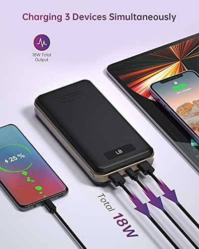 imuto Upgraded 27000mAh USB C PD Power Bank, 18W Power Delivery Quick Charge Portable Charger with 3 Outputs External Battery Pack Compatible with iPhone 13, Samsung S21/S20, iPad Pro Huawei and More