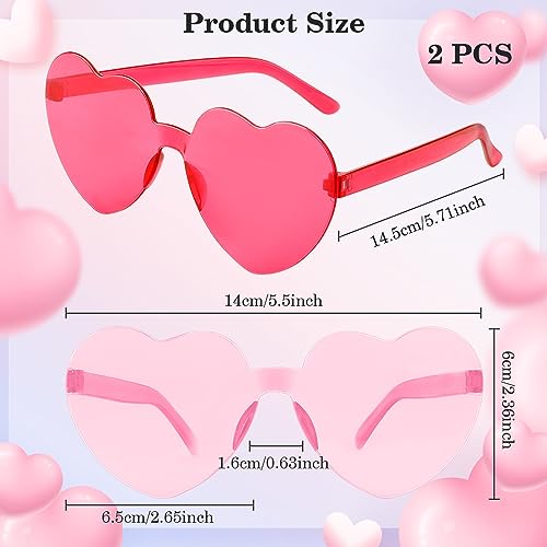 2 Pack Hot Pink Heart Shaped Sunglasses for Women - Perfect for Bachelorette Party Decorations3