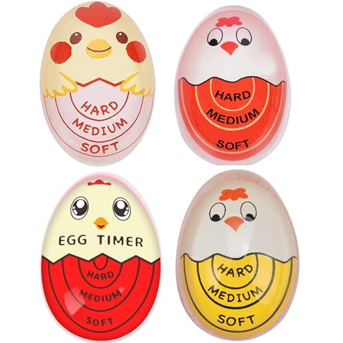 SIXHAOBU 4 Piezas Temporizador de Huevo Medianos o Duros Cambio de Color Cocina de Huevos Reutilizable Herramienta de Temporizador de Cocina Reloj de Huevo Moderno