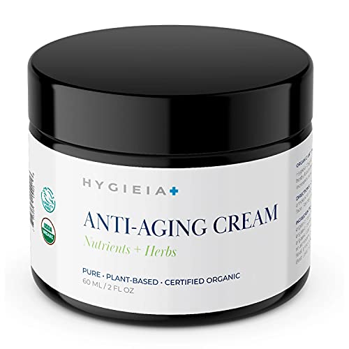 Hygieia + 100% USDA Certified Organic Anti-Aging Face Cream, Plant-Based Moisturizer with Natural Cold Pressed Oils and Beeswax, Certified Vegan and Cruelty-Free Facial Cream, 60ml