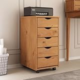Plusieurs coloris disponible Caisson de bureau LAGOS meuble de rangement sur roulettes avec 5 tiroirs, en pin massif couleur chêne