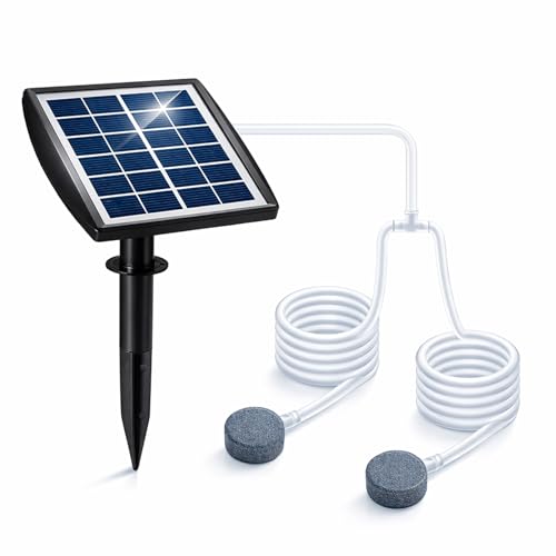 Image of Andoer Solar Powered Pond Oxygenator Air Pump, Plug-in Solar Oxygen Pump with 8.2ft Pipe 2 Air Bubble Stones Oxygenator Aquarium Aerator for Garden Fish Tank Outdoor Pool Pond (2W)