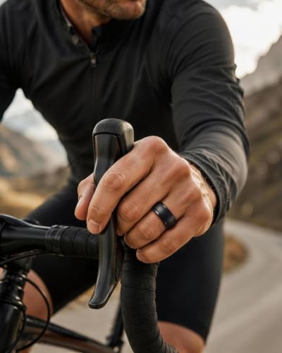 Image of Egnaro Men's Silicone Wedding Rings: Classic Black Step Edge Rubber band 10mm Wide 2.5mm Thick- Hypoallergenic for Gym /Outdoor /Gift(1 /4 /7 Variety Pack with Half Size)