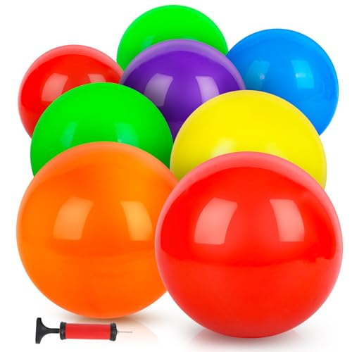 AMOR PRESENT 8PCS Inflatable Playground Balls, 8.5Inch Bouncing Sensory Balls with Hand Air Pump, for Kids Birthday Parties