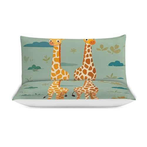 Parure de lit motif girafes en microfibre douce avec 2 taies d'oreiller, taille 228x228 cm - 4