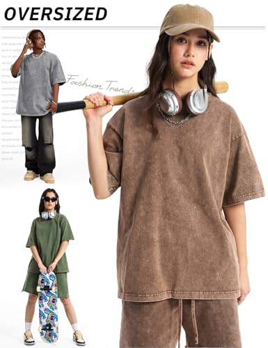 Image of Arssm Men Oversized T Shirts Vintage Tee Loose Fit Short Sleeve Casual Streetwear Baggy Washed Unisex Tops
