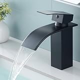 Fransiton Wasserhahn Bad, Wasserfall Waschtischarmatur für Badezimmer, Einhebel-Mischbatterie für Kaltes und Warmes Wasser im Badezimmer (Schwarz Matt)