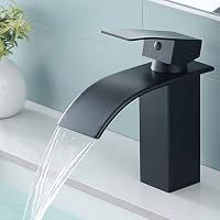 Fransiton Wasserhahn Bad, Wasserfall Waschtischarmatur für Badezimmer, Einhebel-Mischbatterie für Kaltes und Warmes Wasser im Badezimmer (Schwarz Matt)