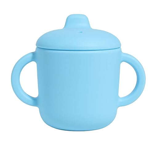 Vasos para sorber con asas, pequeños vasos de silicona a prueba de fugas, 5 onzas, antiderrames, para niños pequeños (azul polvo)