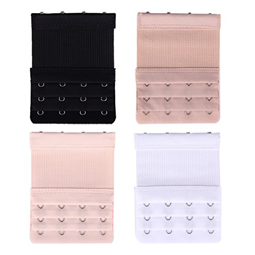 Image of Senkary 4 Pieces Bra Extenders 4 Hooks 3 Rows Elastic Bra Strap Extension for Women