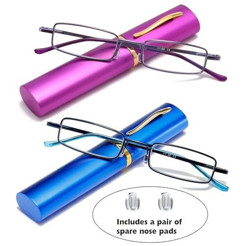 Image of Blue Light Blocking Reading Glasses - Slim Pocket Readers with Pen Clip Case Mini Lightweight Readers