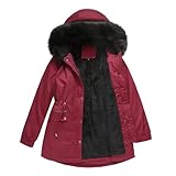 Pegsmio Chaqueta larga de invierno con capucha para mujer, abrigo cálido de algodón grueso con capucha, granate, XXL