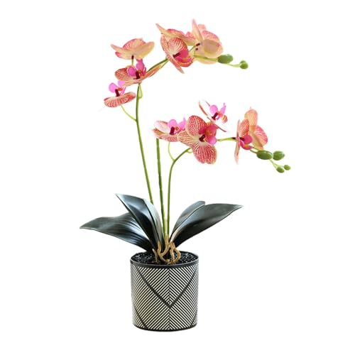 Genérico Orquídea Artificial Morada de Dos Puntas de 12 pétalos Flor Decorativa Phalaenopsis Blanca Orquídea Artificial Naranja Realista en Maceta Mariposa Blanca de Imitación (Rosa Rayado)
