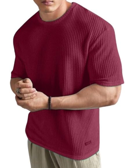Image of Streetwear Dot Waffle Popcorn Round Neck Cotton Tshirt for Men