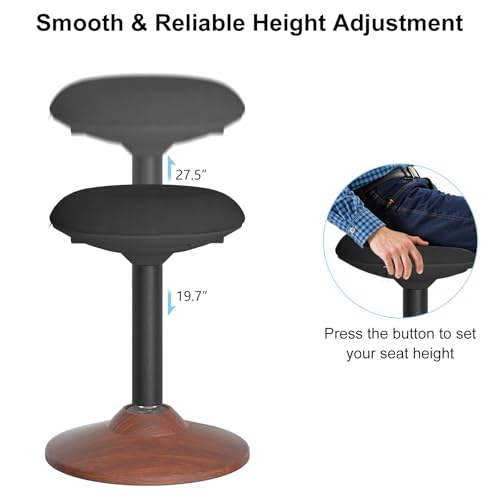 Image of Wobble Stool for Standing Desk,19.7 inch-27.5 inch Height Adjustable,Walnut | ERGO COLLECT Anti-Fatigue Active Stool,Upgraded Non-Slip Base&Full Swivel,Widened Cushion,440lbs Capacity,for Home Office