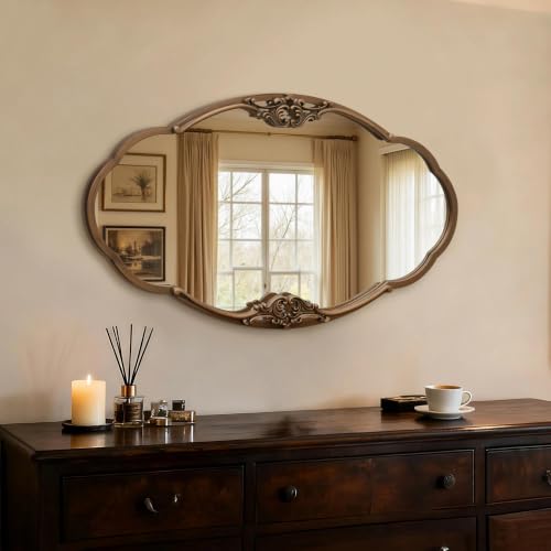 Image of Besdomus Vintage Gold Wall Mirror: 33 inchx19.5 inch Medium Antique Oval Mirror