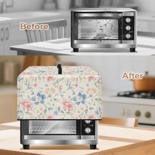 Image of Microwave Dust Cover Toaster Oven Dustproof Cover Stain-Resistant Oil-Proof Smart Oven Protector for Kitchen Countertop, L, 20.9 x 15.7 x 12.4 Inches, Blue Pink Floral