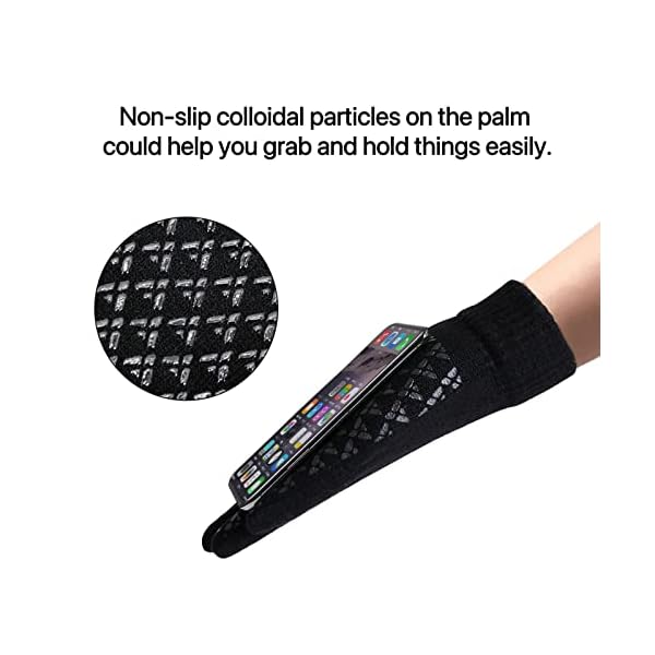 Men Women Unisex Knitted Gloves Anti-Slip Touchscreen Thermal Winter Fleece Lining Outdoor Windproof Running Sports Gloves Black XL - Image 4