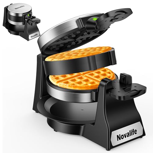 Waffle Maker, 1400W Belgian Waffle Maker, Double Waffle Iron 180° Flip, 8 Slices, Rotating & Nonstick Plates, Removable Drip Tray Easy to Clean, Locking Buckle & Cool Touch Handle, Stainless Steel