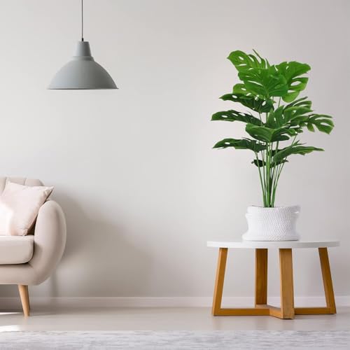 Image of Dekorly Plastic Fake Plants Artificial Floor Plants Large Tropical Palm Tree Tall Monstera Plant in Pot Faux Plants for Indoor Outdoor Home (Monstera | White Pot, Pack of 2)