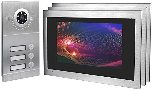 IP Video Türsprechanlage, Unterputz-Türstation IP65, 3X 10 Zoll Monitor, App, HD-Kamera 115°, Türöffner-Fkt, 32GB Speicher, PoE-Switch, 3