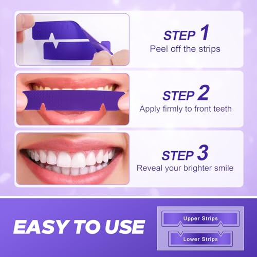 Image of Teeth Whitening Strips 14 Treatments - 14 Days Treatment with Non-Slip & Enamel-Safe & No-Sensitivity, Teeth Whitening Kit for Coffee, Wine Stains Removal Fastly (28 Strips - Purple)