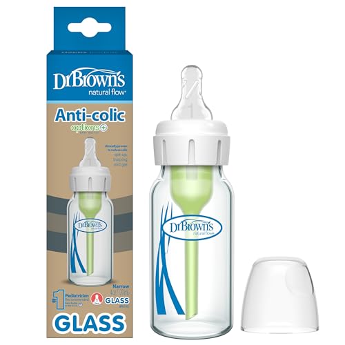 Image of Dr. Brown's Anti-Colic Options+ Narrow Glass Baby Bottle with Level 1 Slow Flow Nipple, BPA-Free, 4 oz/120mL, 1-Pack