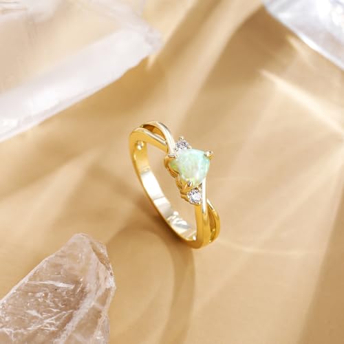 SHINYSO 14K Gold Plated Wedding Bands for Women Heart Cut Opal Promise Love Rings Cubic Zirconia CZ Engagement Ring for Women Size 4-102