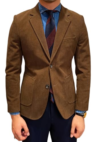 Men's Vintage Casual Corduroy Blazer 2 Buttons Slim Fit Sport Coat with Large Pockets2