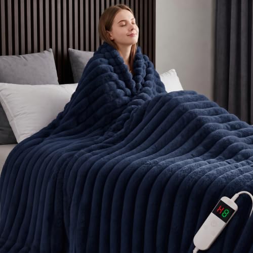 Image of Heated Blanket Electric Throw 50″x60 ″Inch - Thick Striped Flannel Electric Blanket,10 Heating Levels, 1-12 Hours Auto Off, Fast Heating Heating Blanket with Overheat Protection.