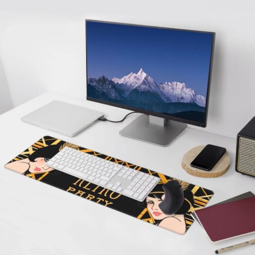 Flapper Girl Retro Party Invitation Design Charleston Beautiful Large Mouse Pad, 31.5x12 Inch Gaming Desk Mat, XXL Non-Slip Rubber Base Computer Pad with Durable Stitched Edges for Work and Play - Image 9