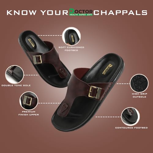 Image of DOCTOR HEALTH SUPER SOFT Men's Stylish Cushioned Slippers | Breathable, Skid Resistant, Adjustable Strap | PU Double Density Anti-Slip Casual Footwear for Everyday Comfort