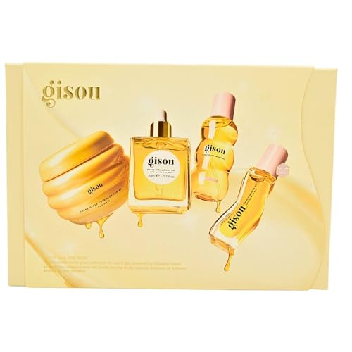 Gisou Glow All The Way Hair & Lip Gift Set: Lip Oil, Hair Mask, Hair Oil & Hair Perfume
