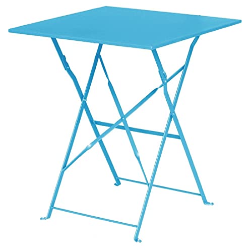 Bolero Table de terrasse carree bleu turquoise en acier, cadre et plateau en acier enduit de...