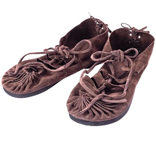 Sandalias romanas con cordones, estilo medieval, de piel, para verano, hippie, playa, unisex, para vacaciones, marrón oscuro, 37 EU