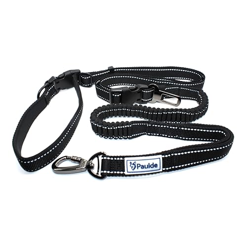 Paulde Guinzaglio per cani 6 in 1: guinzaglio multifunzione per tutti i giorni, allenamento e viaggi, di alta qualità, versatile e robusto (nero)