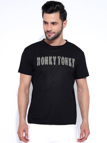 Image of Honky Tonky Men's Regular Fit Round Neck Half Sleeve Printed Casual T-Shirt | Round Neck T-Shirt for Men