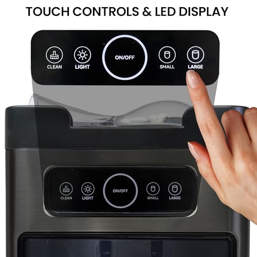 Kenmore Front Load Ice Maker – Machine à glaçons Domestique, Nugget Ice Maker Makes 9 Pebble in 6 Mins, Portable Self‑Cleaning Ice Machine, 26 Lbs/Day, Stainless Steel Black