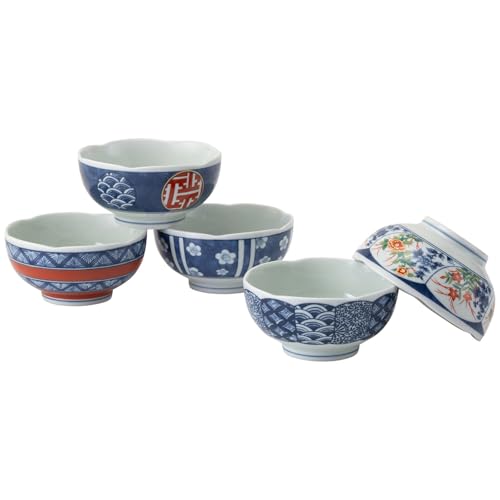 西海陶器 波佐見焼 「 染錦文様 」 小鉢 5点セット 食器セット ボウル 直径約9.5×高さ5cm 容量約175ml 電子レンジ 食洗機対応 日本製