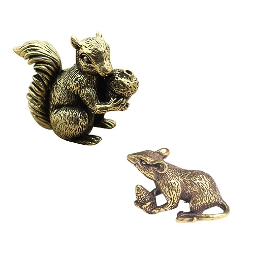 Brass Squirrel &Mouse Figurine 2pcs, Mini Retro...
