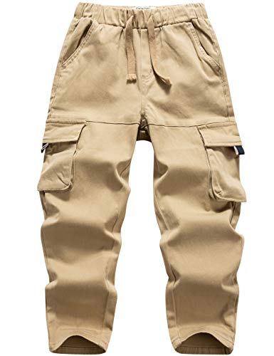 WIYOSHY Boys' Drawstring Elastic Waist Cargo Jogging Pants for Kids (Classic Khaki, 4)