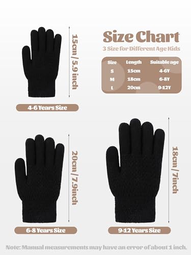 Glooarm 2 Pairs Kids Gloves Winter Thermal Wool Fleece Lined Gloves Thick Knit Glove for Cold Weather Boys Girls 4-12 Years2