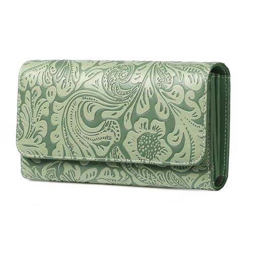 GOIACII Geldbörse Damen Groß Portemonnaie für Frauen Leder Große Kapazität Geldbeutel mit RFID Blocking und 13 Kartenfächer Grün