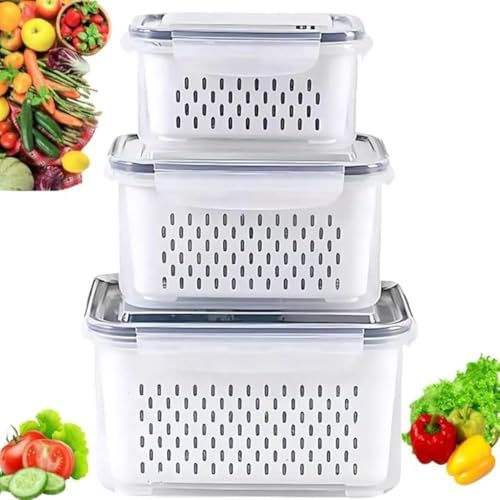 Kit 3 Potes Organizadores para Geladeira, tampas Herméticas e Ces...