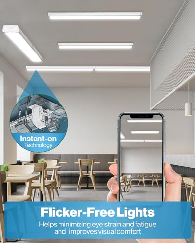 Image of Sunco 6 Pack LED Garage Ceiling Lights Wraparound Fixture 4FT,Linkable Shop Light, 3500 LM, 40W=300W, 6000K Daylight Deluxe, Hardwired, Surface Mount, Utility Workshop Light ETL.